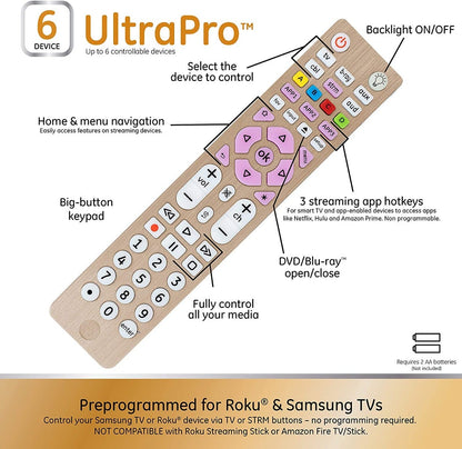 GE 6-Device Backlit Universal Remote, Brushed Gold