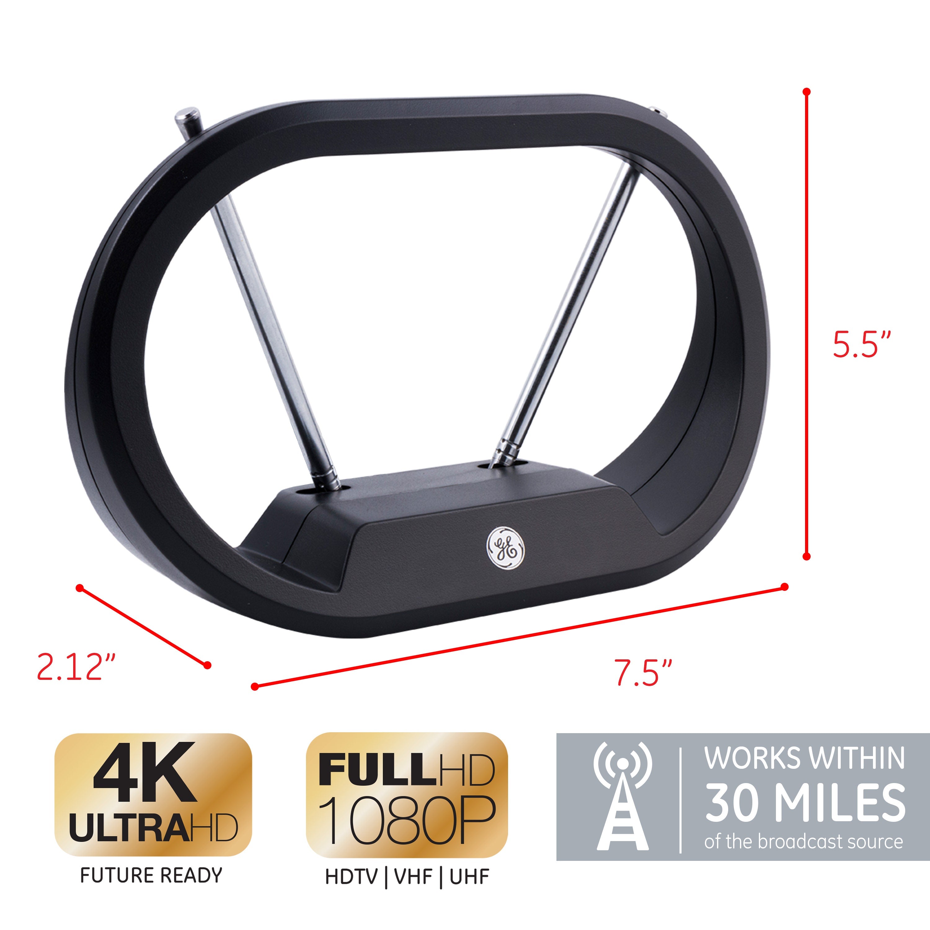 GE Modern Loop HD Antenna, Black