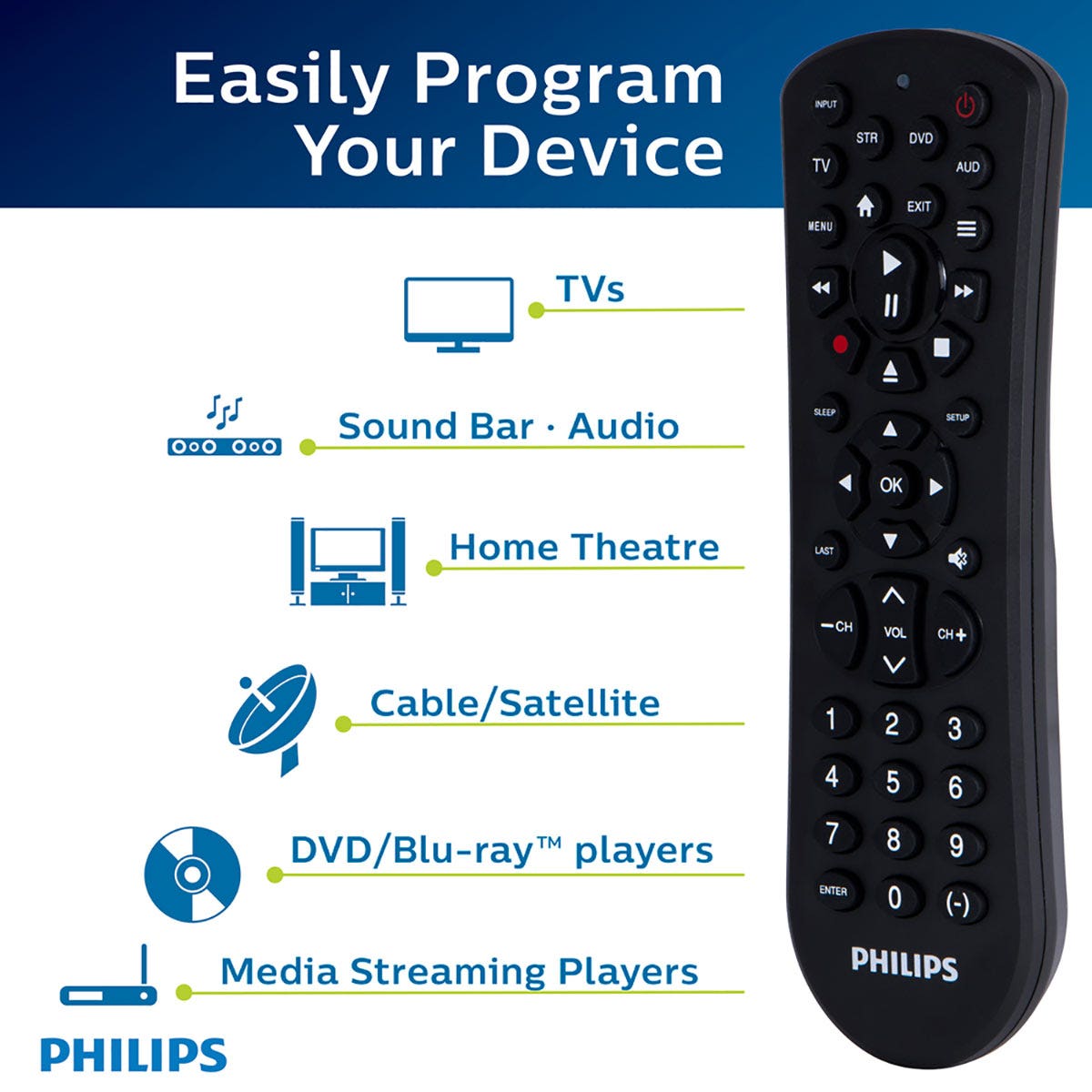 Philips 4-Device Universal Remote, Black