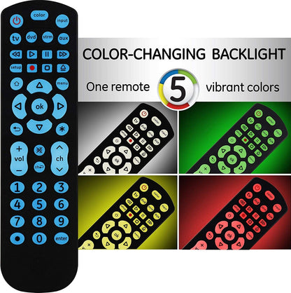 GE UltraPro 4-Device Color Changing Backlight Universal Remote, Black