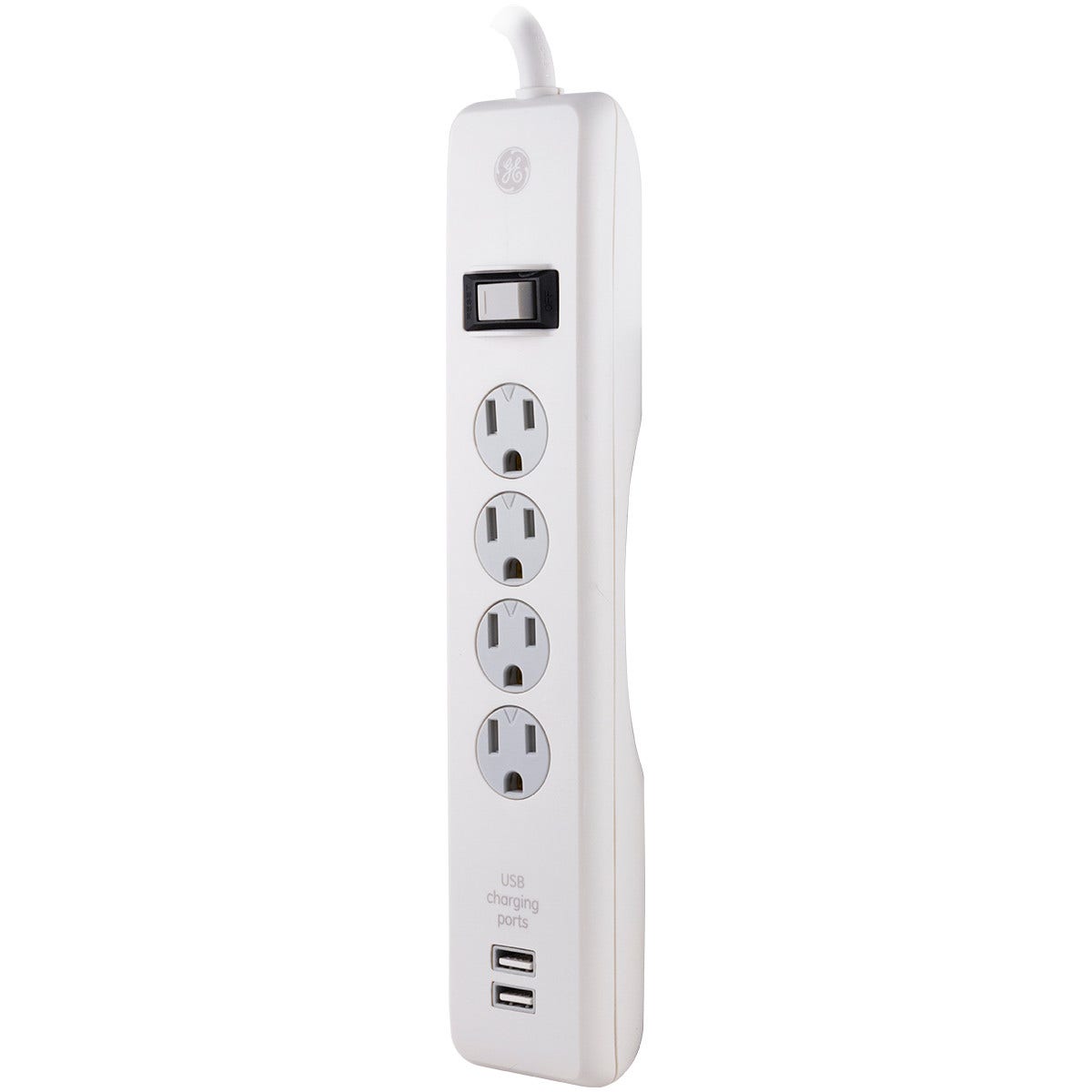GE 4-Outlet 2-USB 6ft. Surge Protector with Twist-To-Close Safety Outlet Covers, White