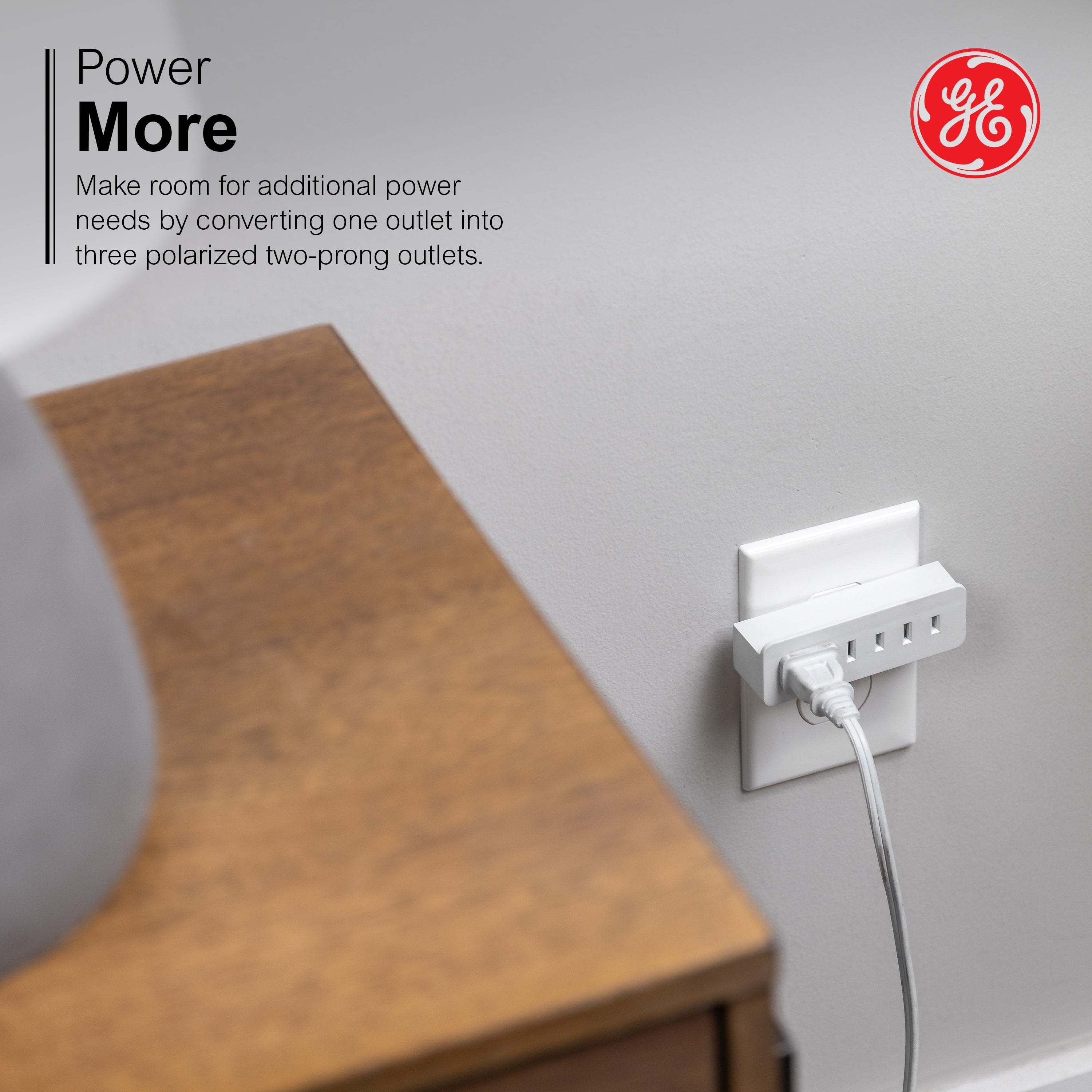 GE 3-Outlet Polarized Wall Tap, White