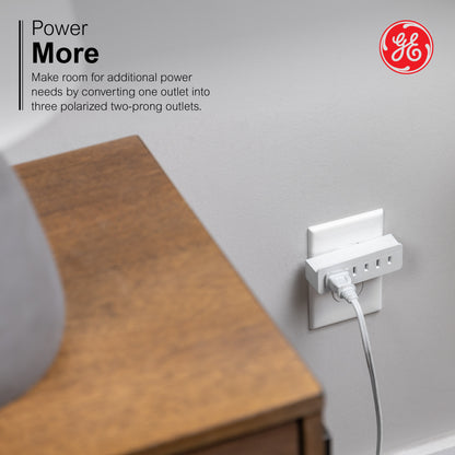 GE 3-Outlet Polarized Wall Tap, White