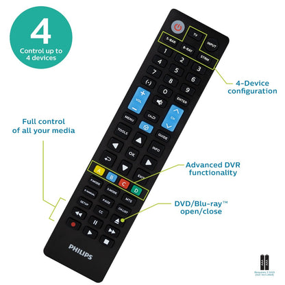 Philips 4-Device Universal Samsung Replacement Remote, Black