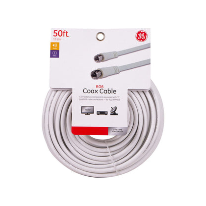 GE 50 ft. RG6 Coaxial Cable with F-Type Connectors, White