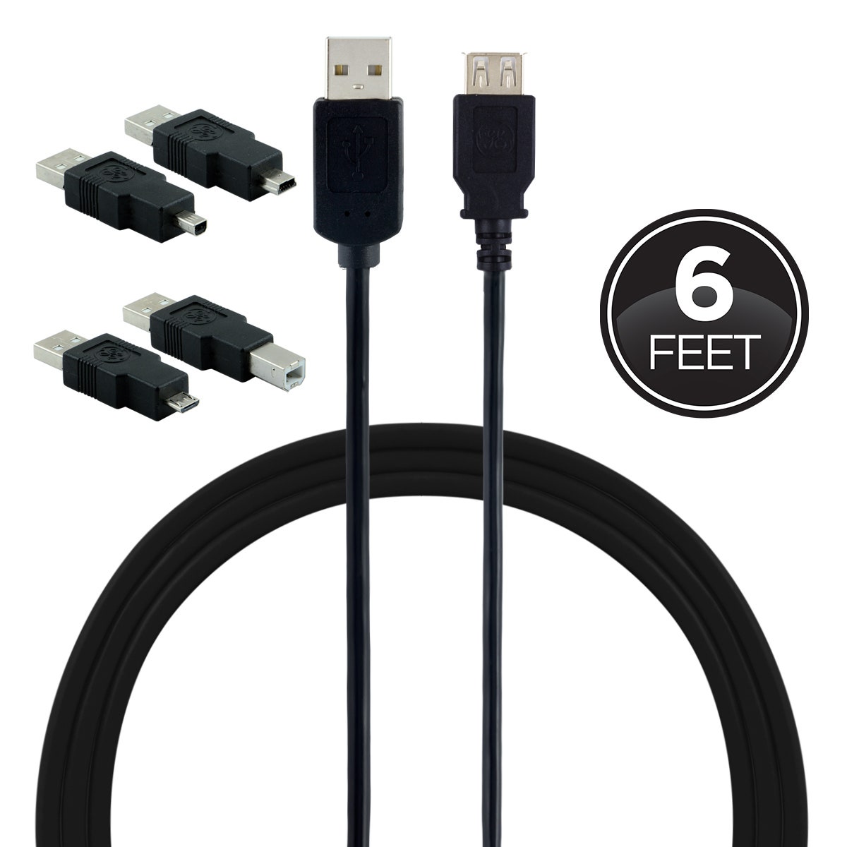 GE 6ft. Universal USB 2.0 Adapter Kit, Black