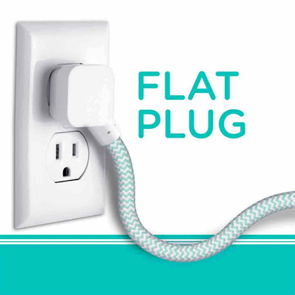 Cordinate 2-Outlet 2-USB Charging Braided Extension Cord with Surge Protection, 10ft., White/Mint