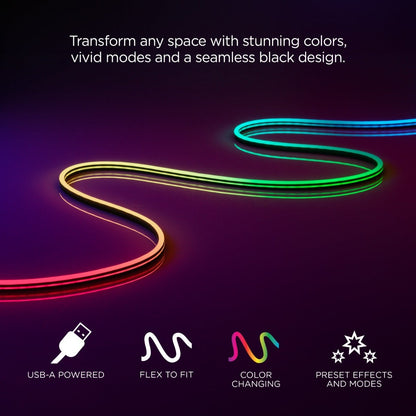Enbrighten Indoor USB-Powered Color-Changing LED Flex Light with Remote, 8ft., Black