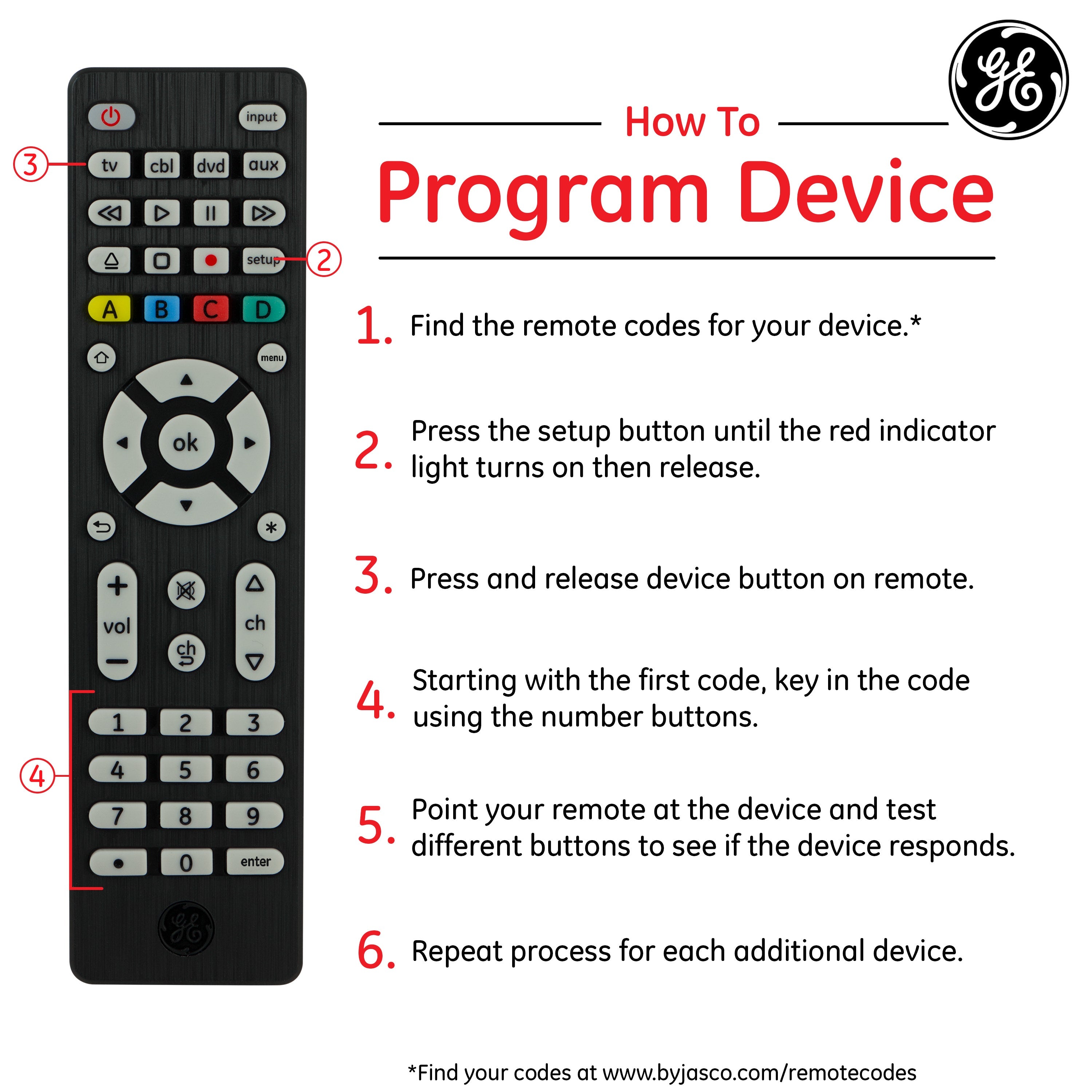 GE 4-Device Universal Remote, Brushed Black