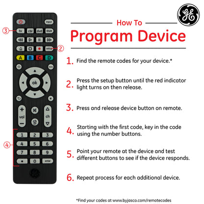 GE 4-Device Universal Remote, Brushed Black