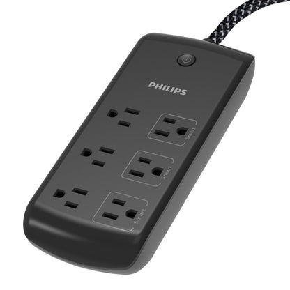 Philips 6-Outlet 8ft. WiFi Braided Extension Cord with Surge Protection, Black