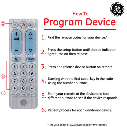 GE 2-Device Universal Remote, Brushed Silver
