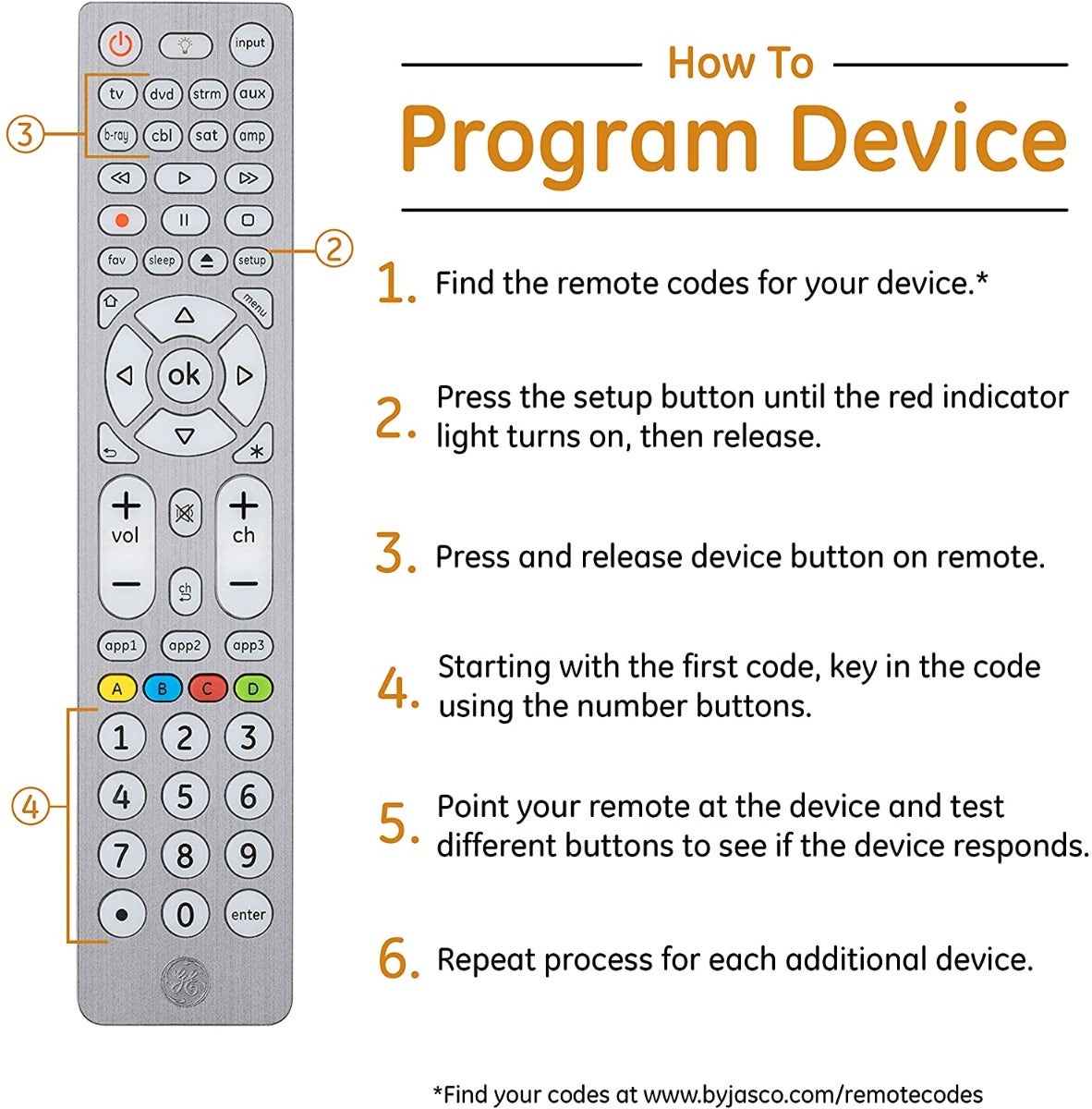 GE 8-Device Backlit Universal Remote, Brushed Silver