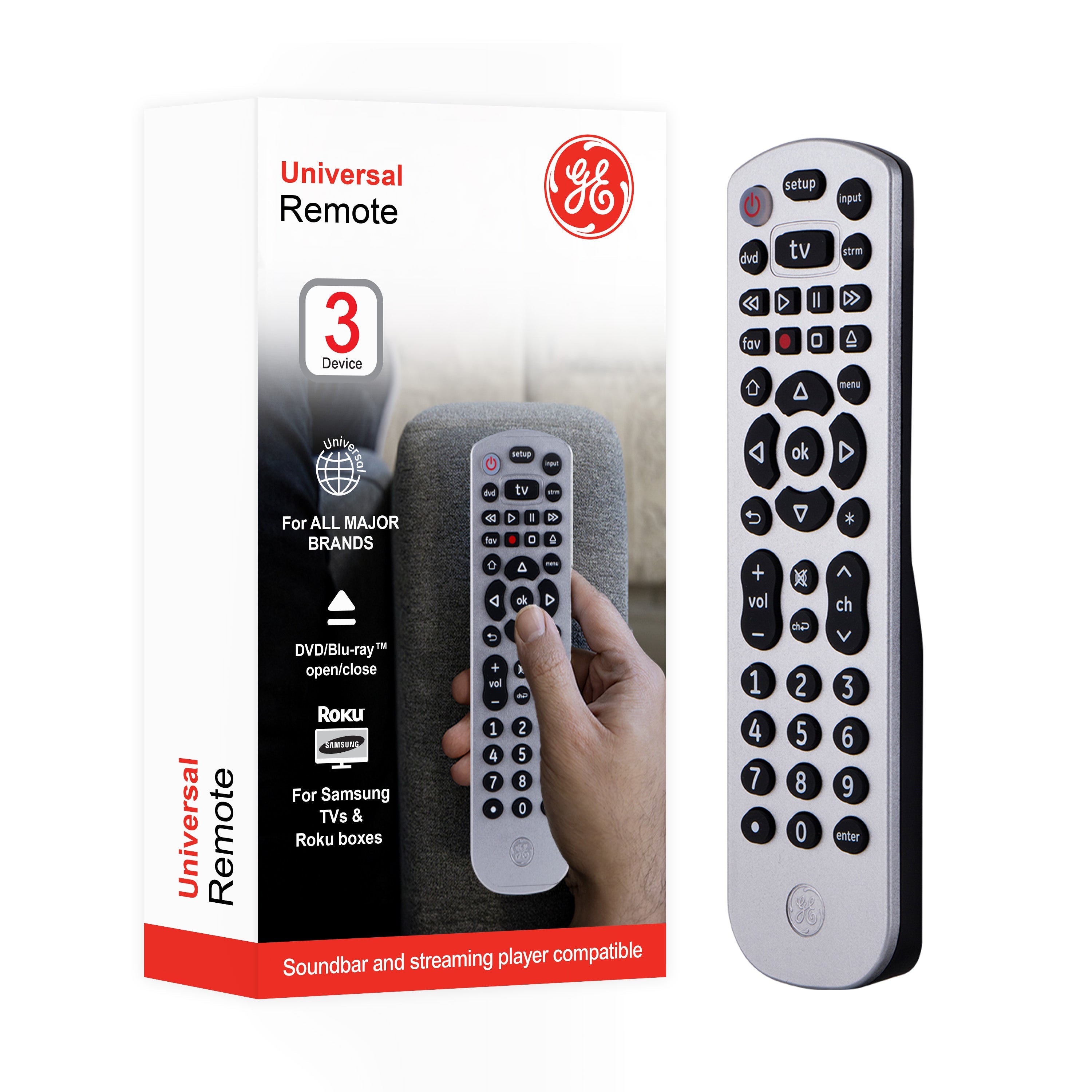 GE 3-Device Universal Remote, Silver