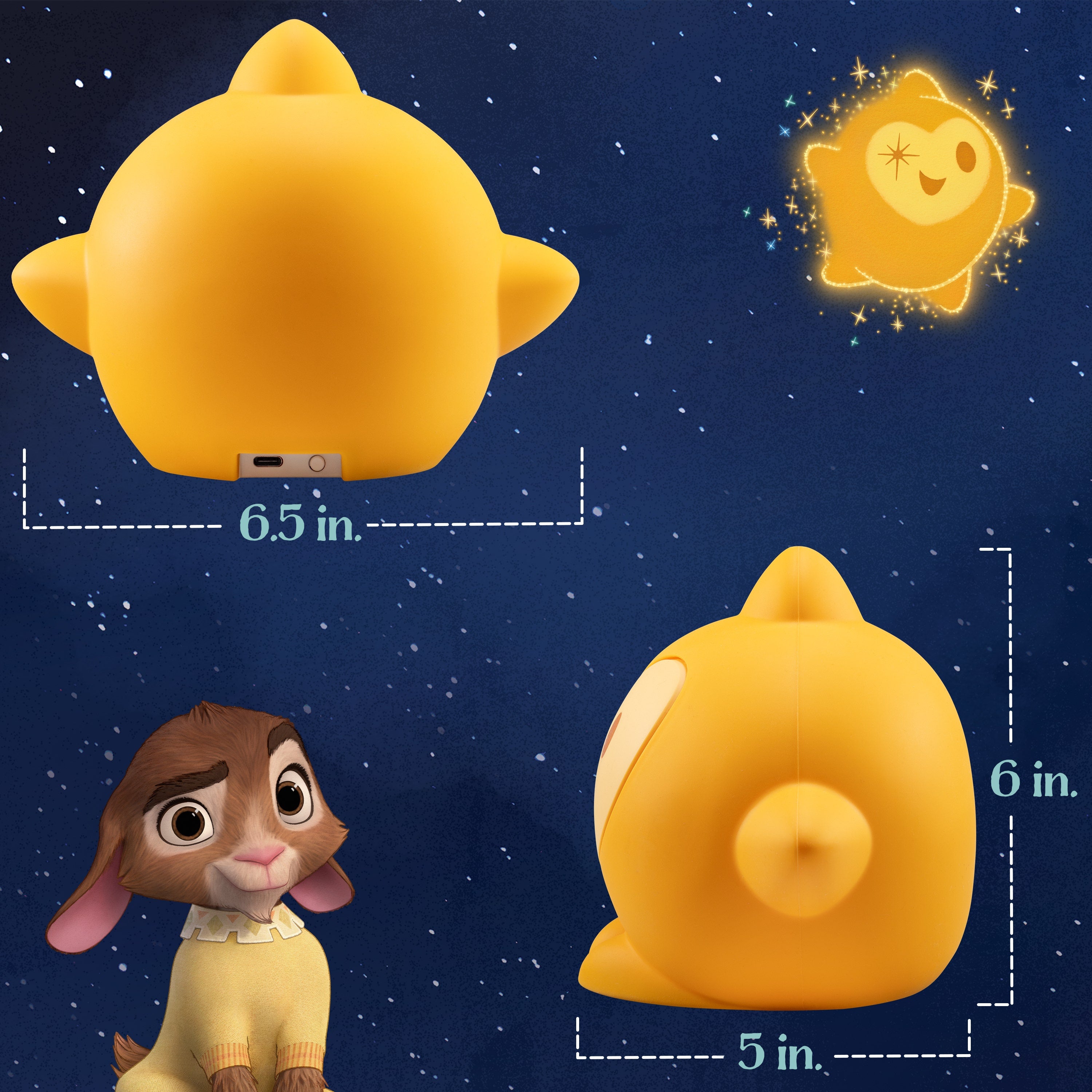 Disney WISH Star Squishy Dimmable Tabletop LED Night Light, Yellow