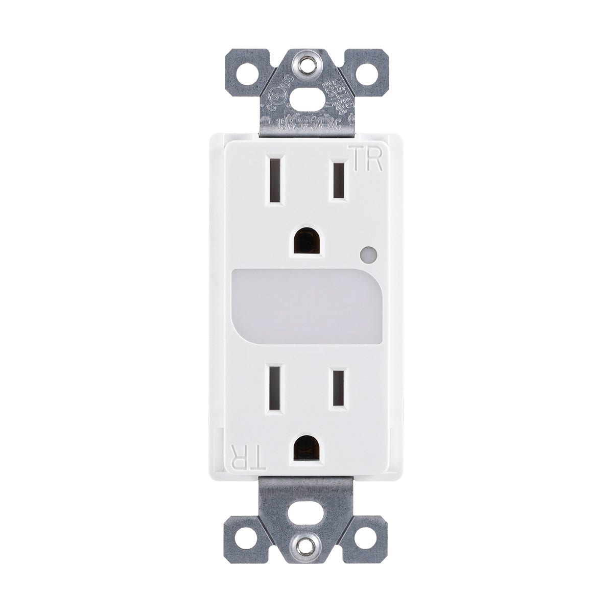 GE UltraPro Grounding Duplex Tamper Resistant Receptacle with Light Sensing Guide Light, White