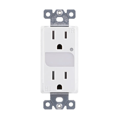 GE UltraPro Grounding Duplex Tamper Resistant Receptacle with Light Sensing Guide Light, White
