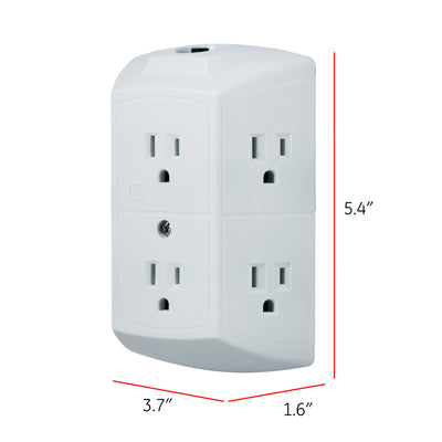 GE 6-Outlet Wall Tap with Resettable Circuit Breaker, White