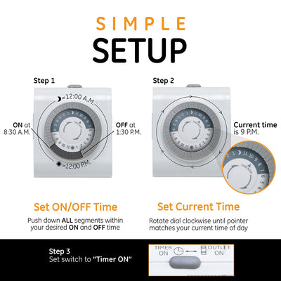 GE Indoor Plug-In 24-Hour Mechanical Timer, 3 Pack, White