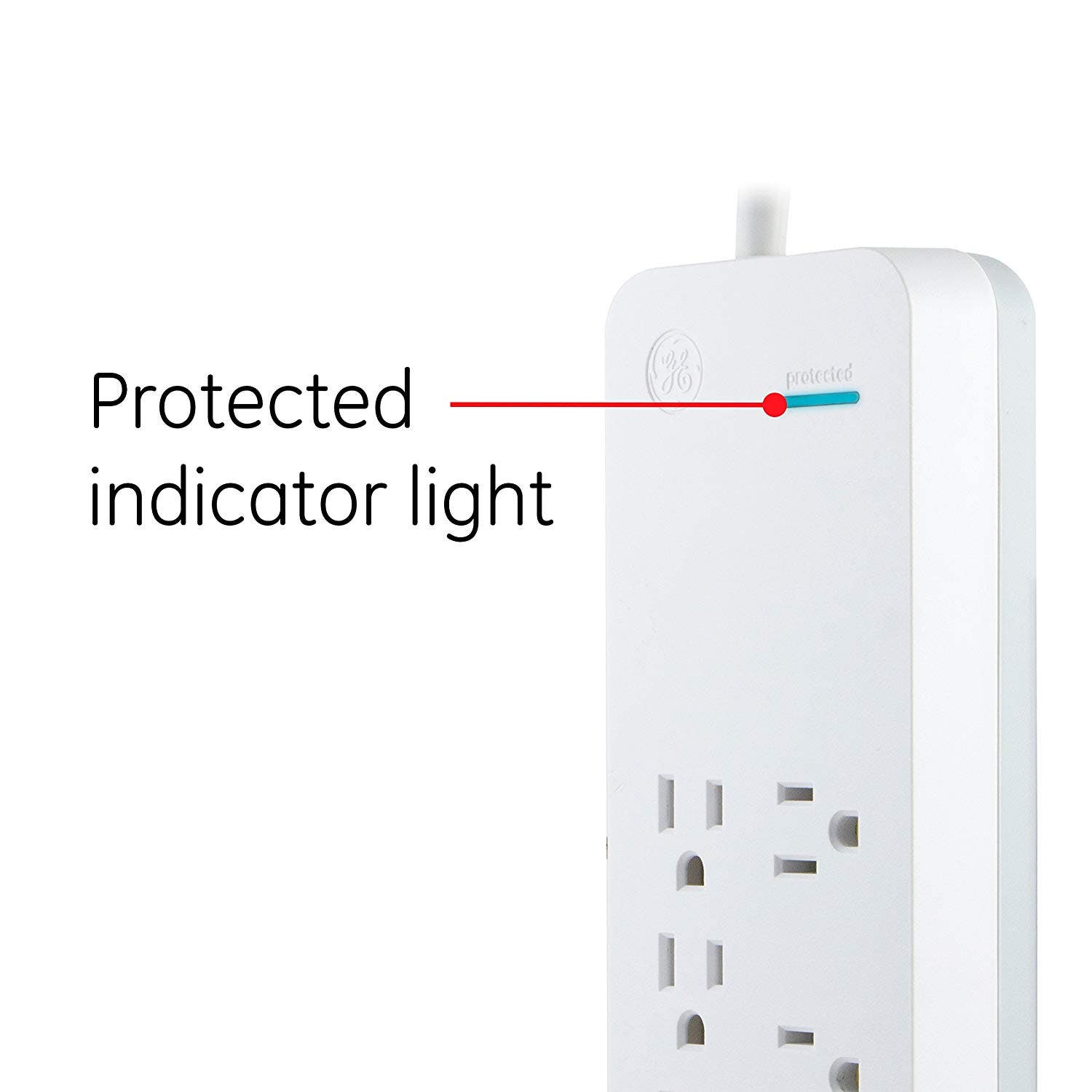 GE 7-Outlet 2-USB 15ft. Surge Protector, White
