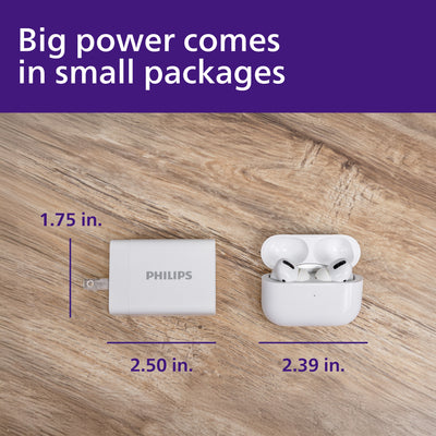 Philips AC Charger, 1 USB-A, 2 USB-C Port, GaN, 65W, White