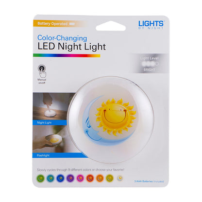 Lights by Night Sun and Moon Battery Operated Color-Changing LED Night Light, White