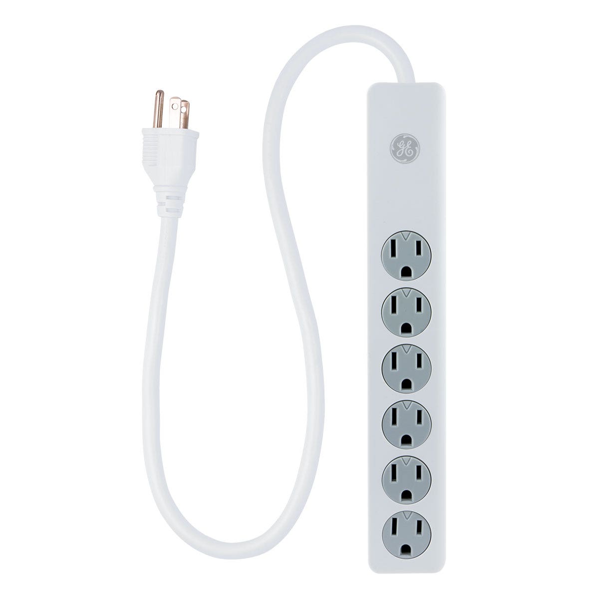 GE 6-Outlet 2ft. Surge Protector with Twist-to-Close Safety Outlets, White