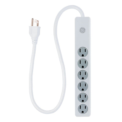 GE 6-Outlet 2ft. Surge Protector with Twist-to-Close Safety Outlets, White
