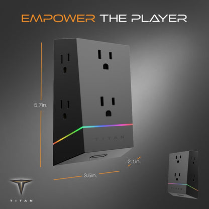 Titan 6-Outlet Multicolor LED Wall Tap with Surge Protection, Black