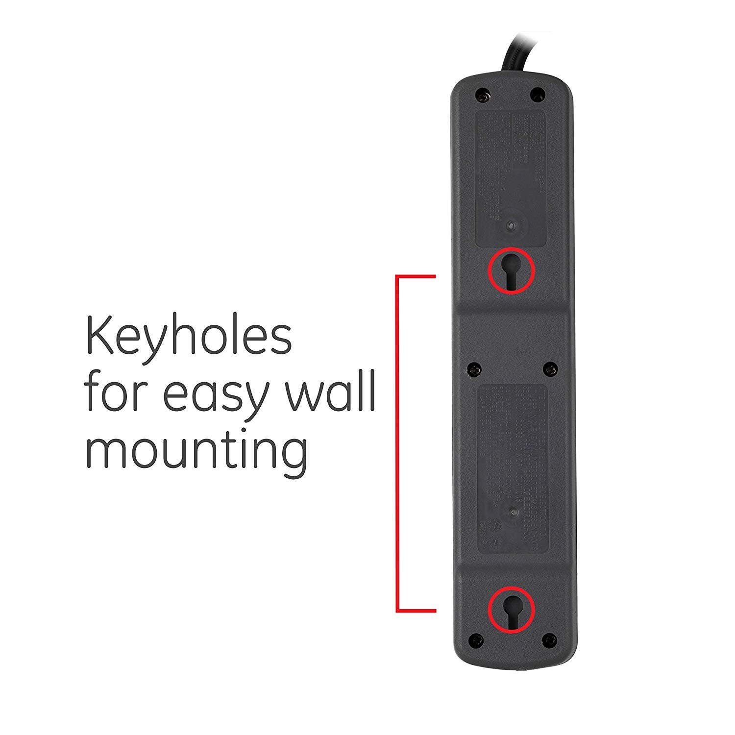 GE 6-Outlet 8ft. Surge Protector with Twist-to-Close Safety Covers, 2 Pack, Black