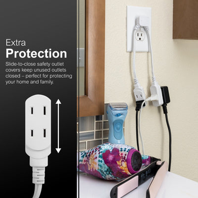 GE 3-Outlet 10in. Dual Split Extension Cord, White