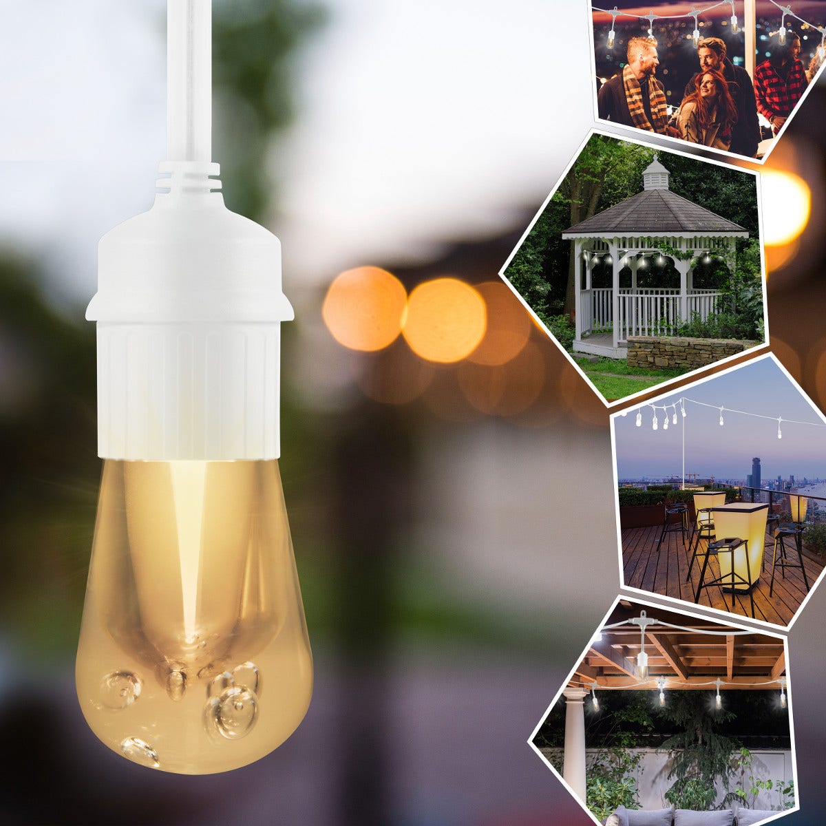 Enbrighten Vintage LED Cafe Lights, 12 Bulbs, 24ft. White Cord