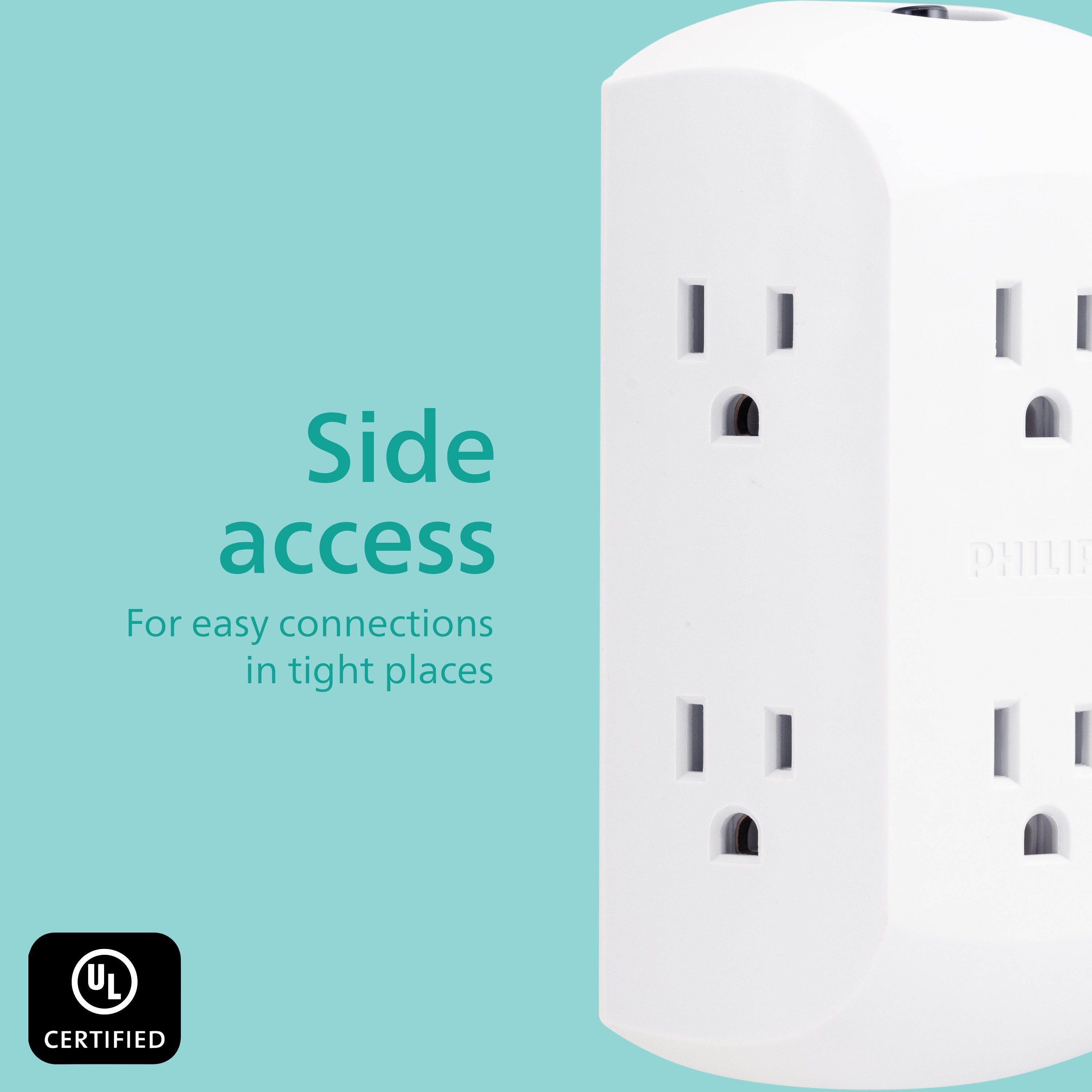 Philips 6-Outlet Wall Tap with Resettable Circuit Breaker, White