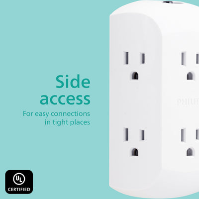 Philips 6-Outlet Wall Tap with Resettable Circuit Breaker, White