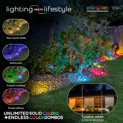 Enbrighten WiFi VIBE Color-Changing Eternity Landscape Lights, 8 Lights, 33ft. Black Cord
