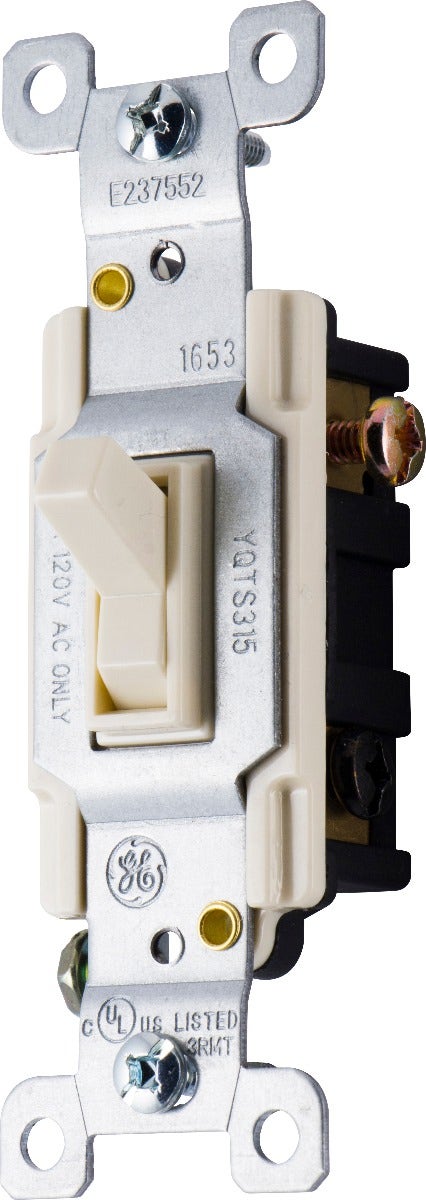 GE 3-Way Grounding Toggle Switch, Light Almond