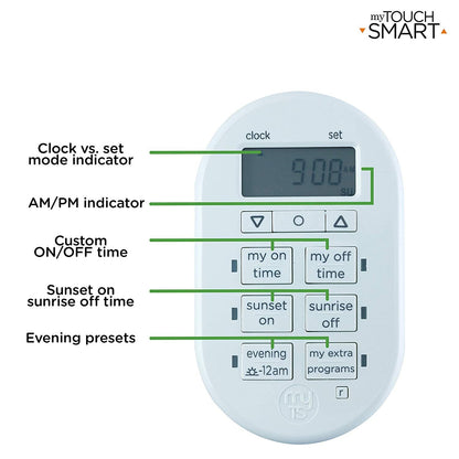 myTouchSmart Indoor Plug-In SunSmart Digital Timer, White
