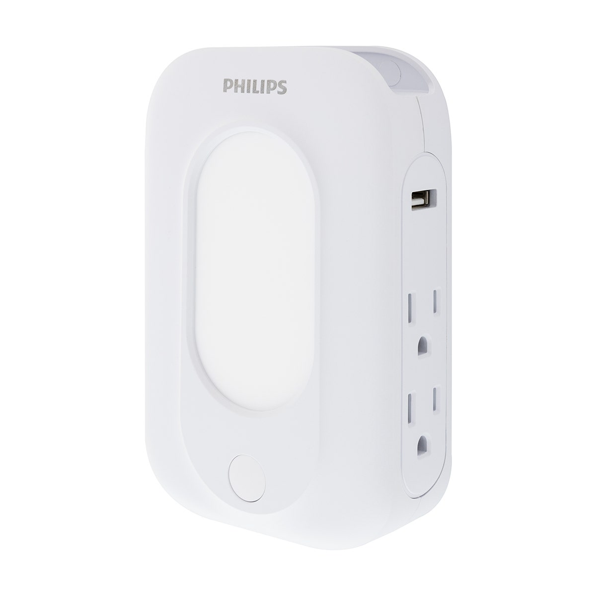 Philips 4-Outlet 2-USB Wall Tap with Surge Protection and Light Sensing Night Light, White