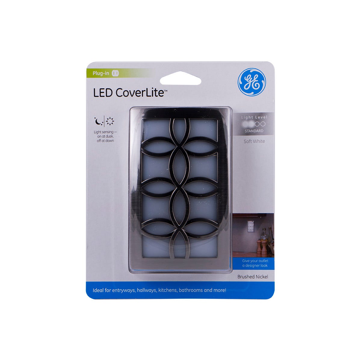 GE CoverLite Light Sensing LED Night Light, Brushed Nickel