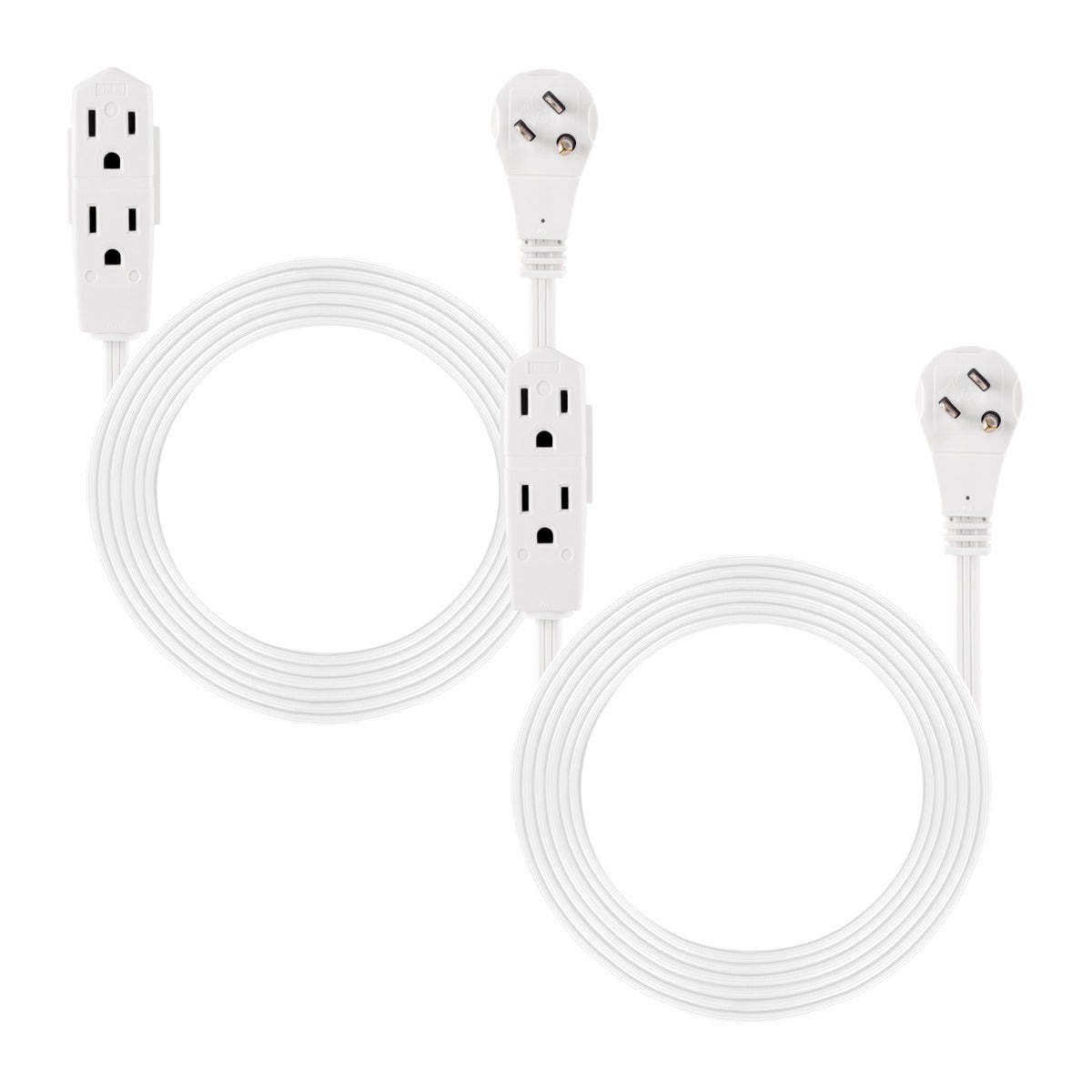 GE 3-Outlet 8ft. Extension Cord with Right-Angle Plug, 2 Pack, White