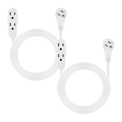 GE 3-Outlet 8ft. Extension Cord with Right-Angle Plug, 2 Pack, White