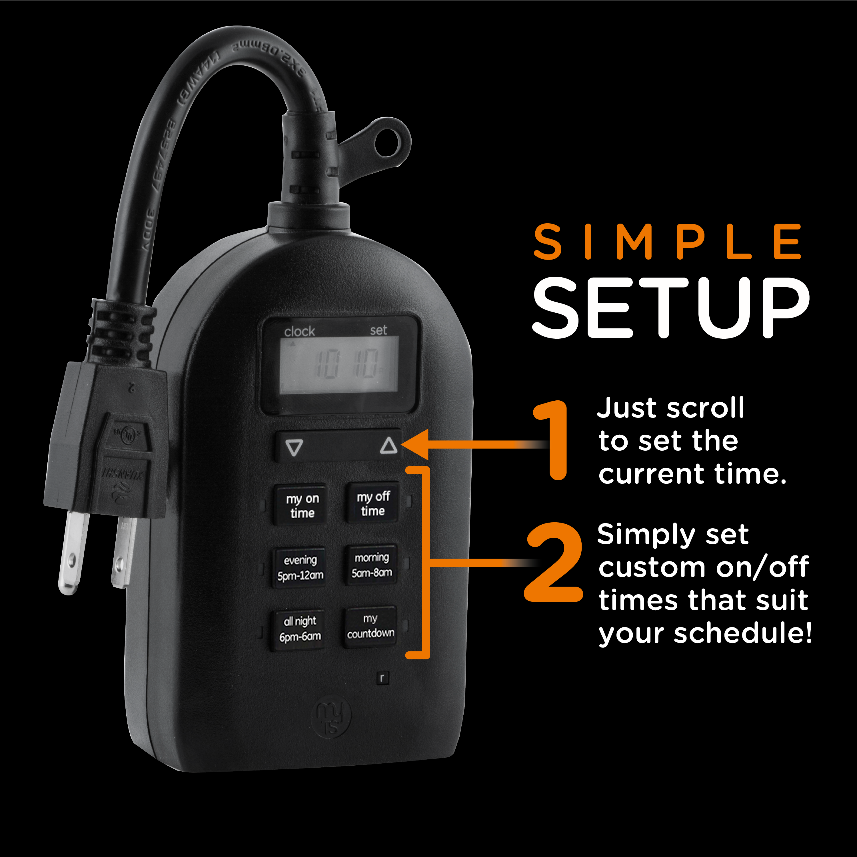 myTouchSmart Indoor/Outdoor Plug-In Simple Digital Timer, Black