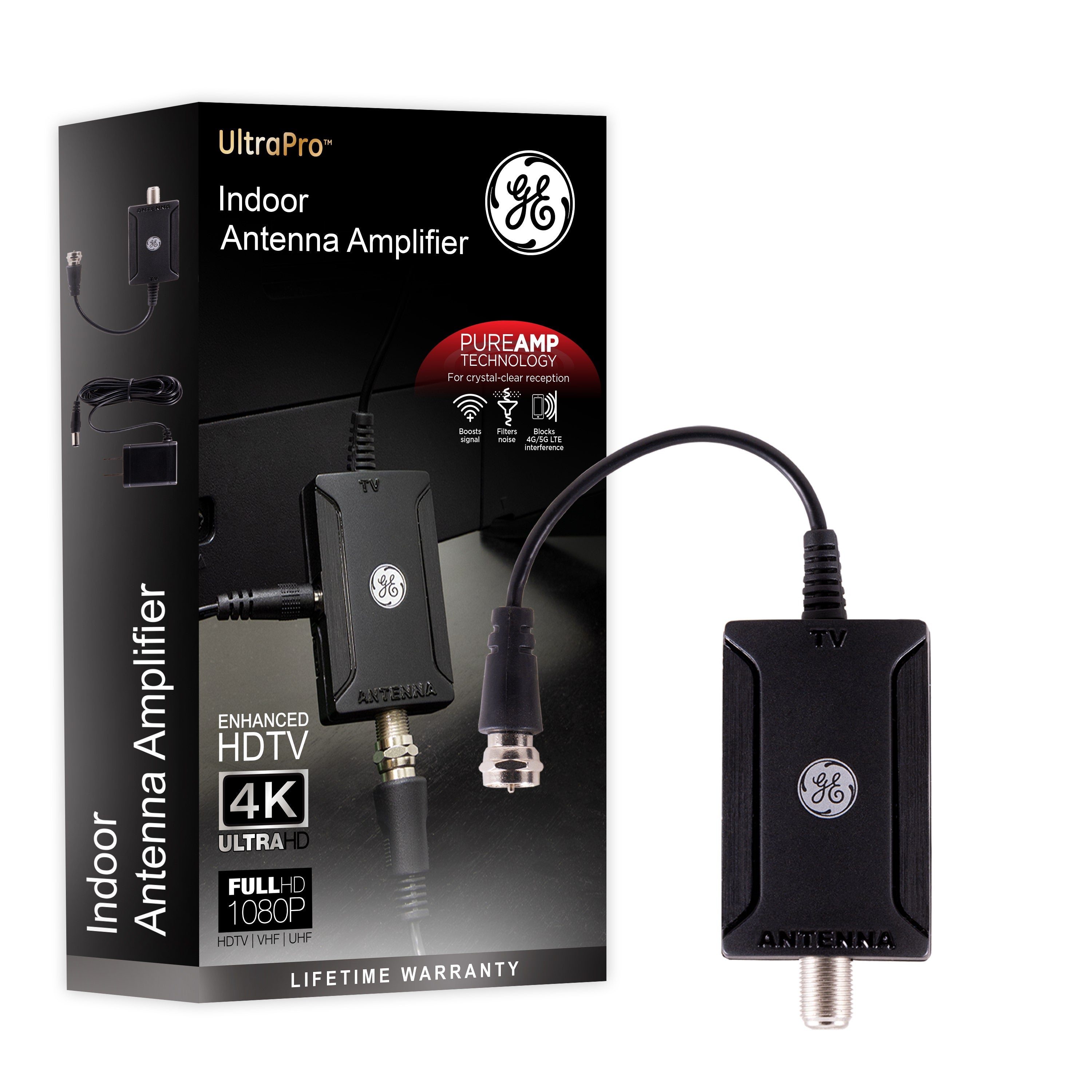 GE Antenna Amplifier with AC Power Adapter, Black