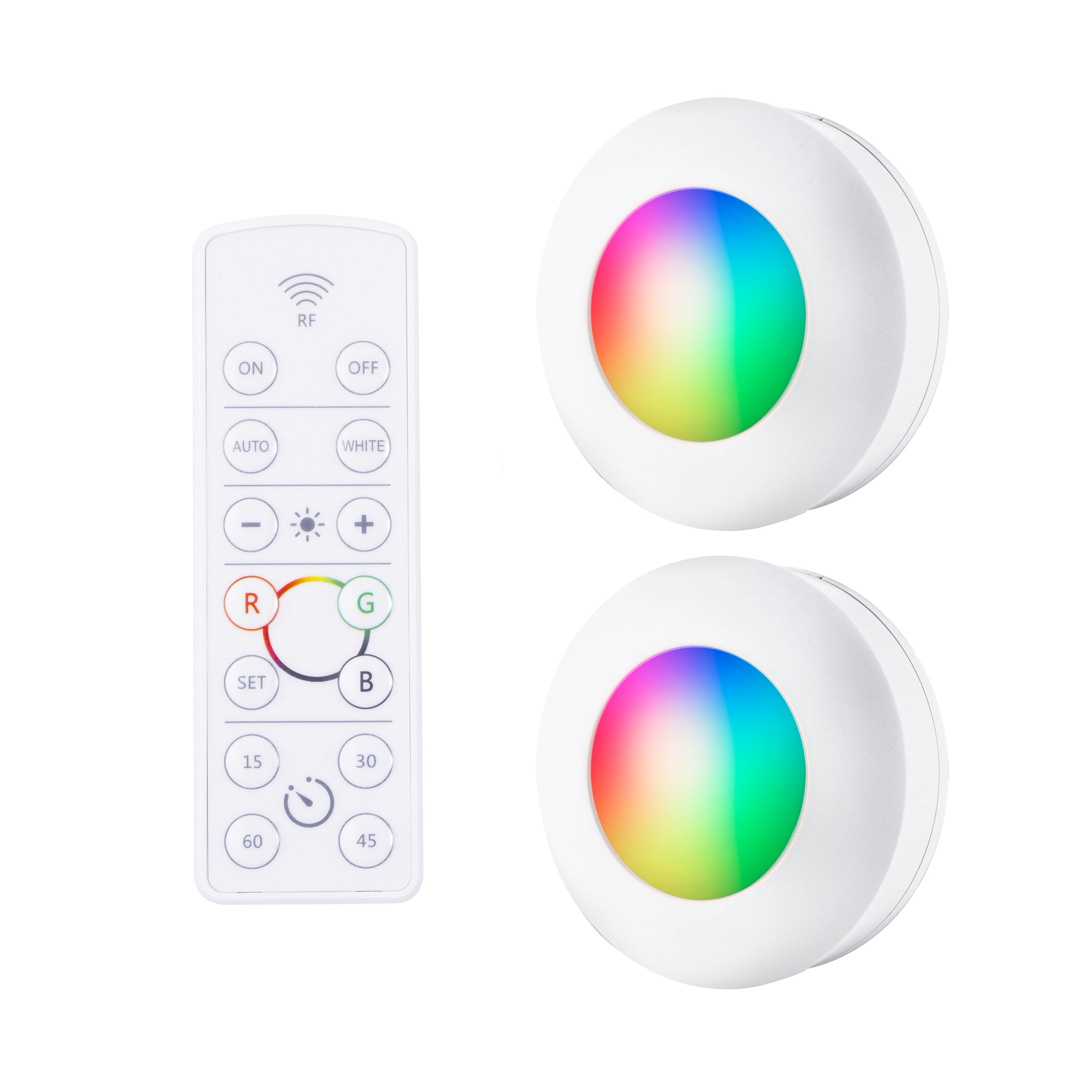 Energizer Battery Operated Color-Changing LED Puck Lights with Remote, 2 Pack, White