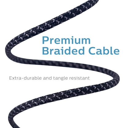 Philips 6ft. USB-A Lightning Charging Cable with Braided Cord, Black/Gray