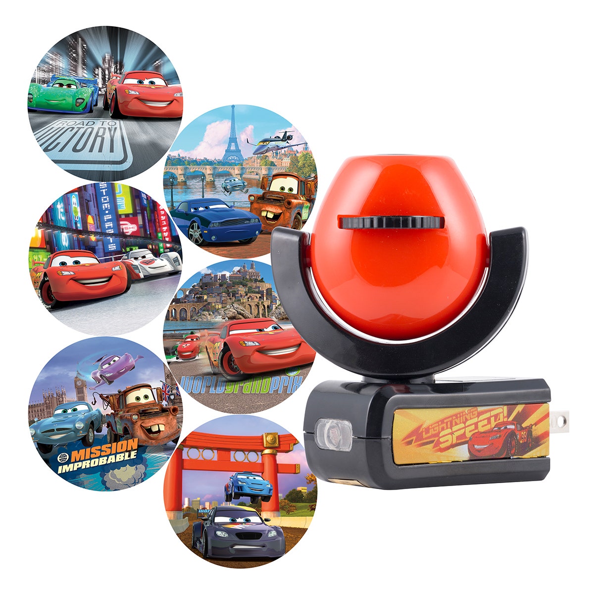 Projectables Disney Pixar Cars Light Sensing 6-Image LED Night Light, Black