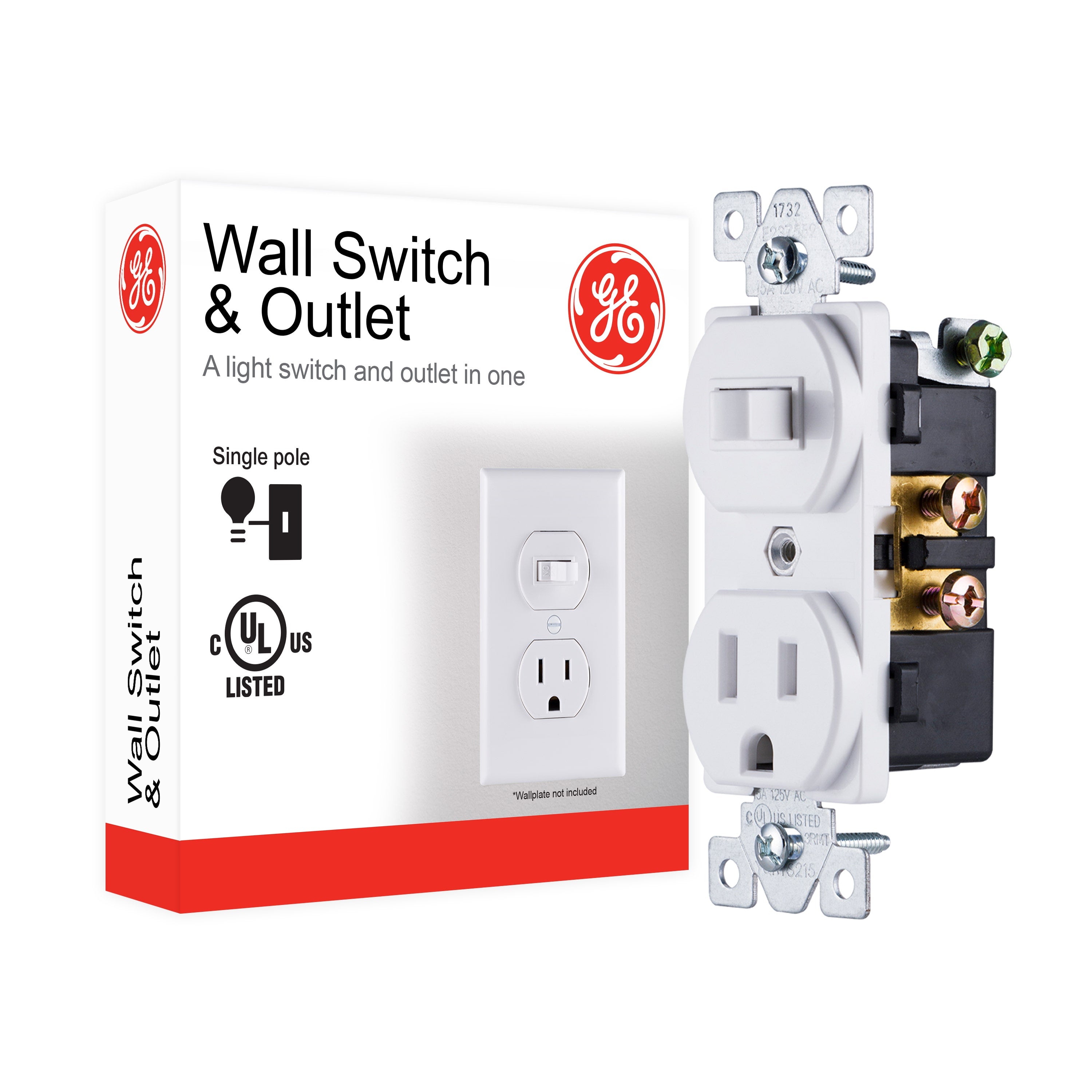 GE Wall Switch and Outlet Grounded Receptacle, White