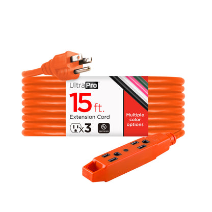 UltraPro 3-Outlet 9ft. Heavy Duty Indoor/Outdoor Extension Cord, Orange