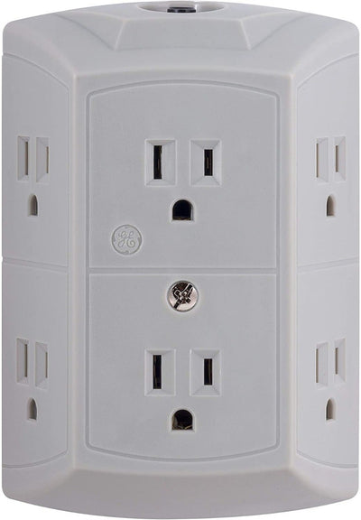 GE 6-Outlet Wall Tap with Resettable Circuit Breaker, 2 Pack, Gray