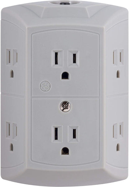 GE 6-Outlet Wall Tap with Resettable Circuit Breaker, 2 Pack, Gray